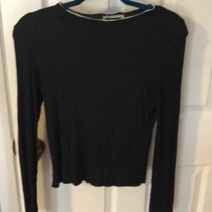 Black mock neck with ruffle top and sleeve